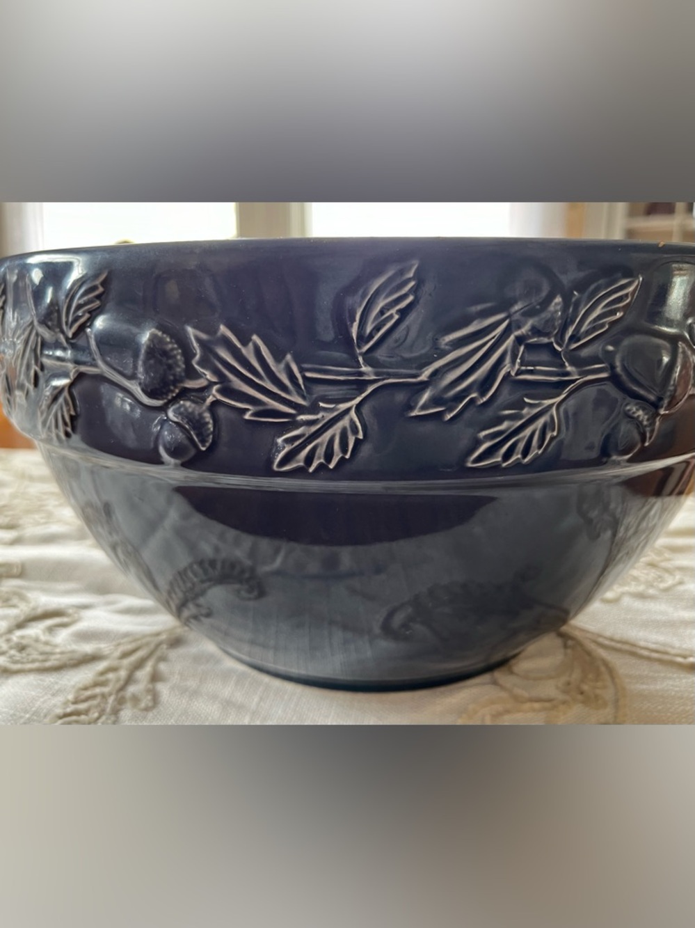 Embossed Ceramic Mixing Bowl in Deep Navy Blue